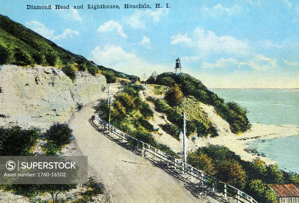 c.1901 Postcard, Hawaii, Oahu, Honolulu, Diamond Head lighthouse.