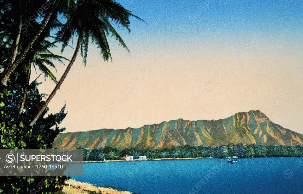 c.1905 Postcard, Hawaii, Oahu, Waikiki, View of Diamond Head, Tropical paradise.