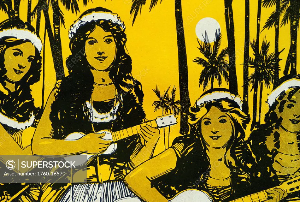 c.1930 Sheet Music, Hawaiian hula girls playing ukulele.