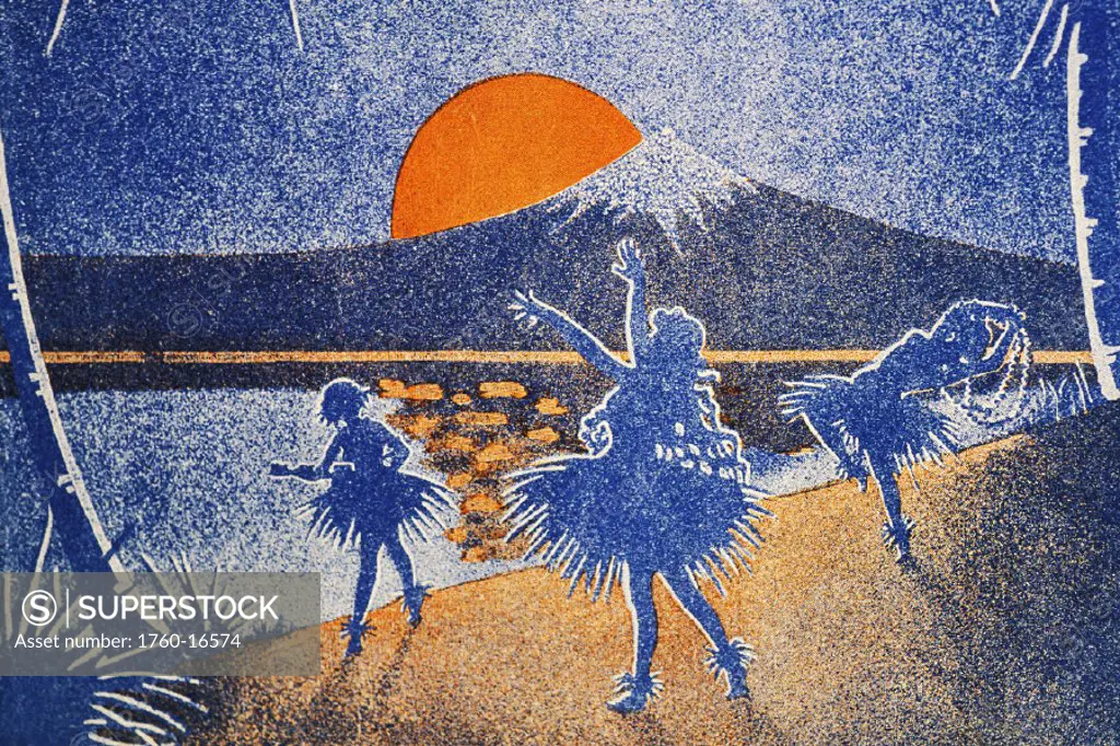 c.1919 Sheet Music, Hula Blues, silhouette of girls dancing on the beach.