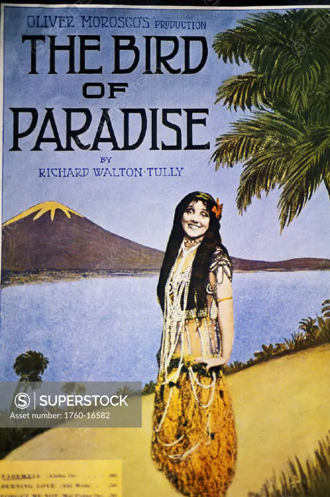 c.1930 Sheet Music,  Hula girl standing on tropical beach.