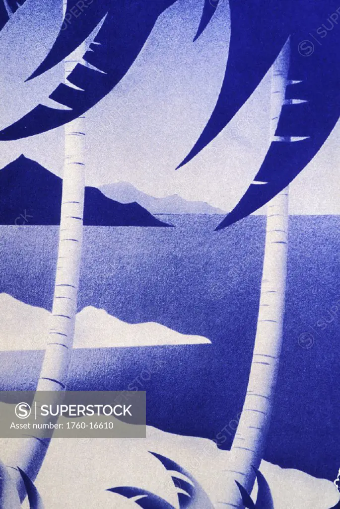 c.1930 Sheet Music, Art deco depiction of palm tree and ocean scenic