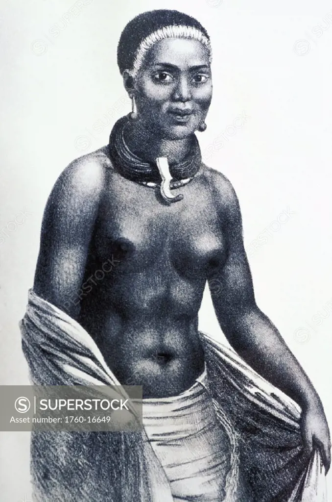 c.1816 Art/Book illustration, Topless woman of the Sandwich Islands