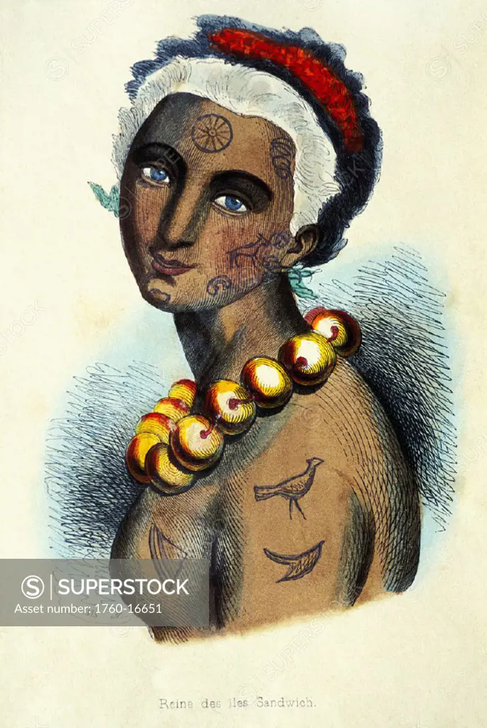 c.1840 Art/Book illustration, Queen of the Sandwich Islands