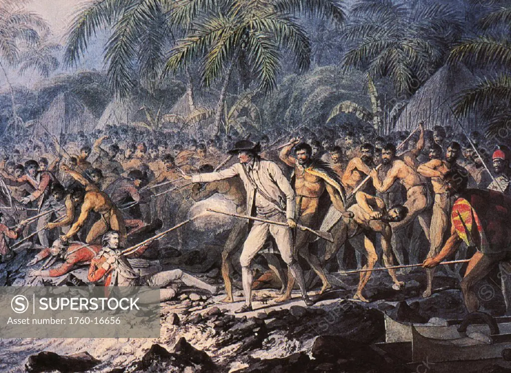 c.1784 Illustration, The death of Captain Cook in 1778