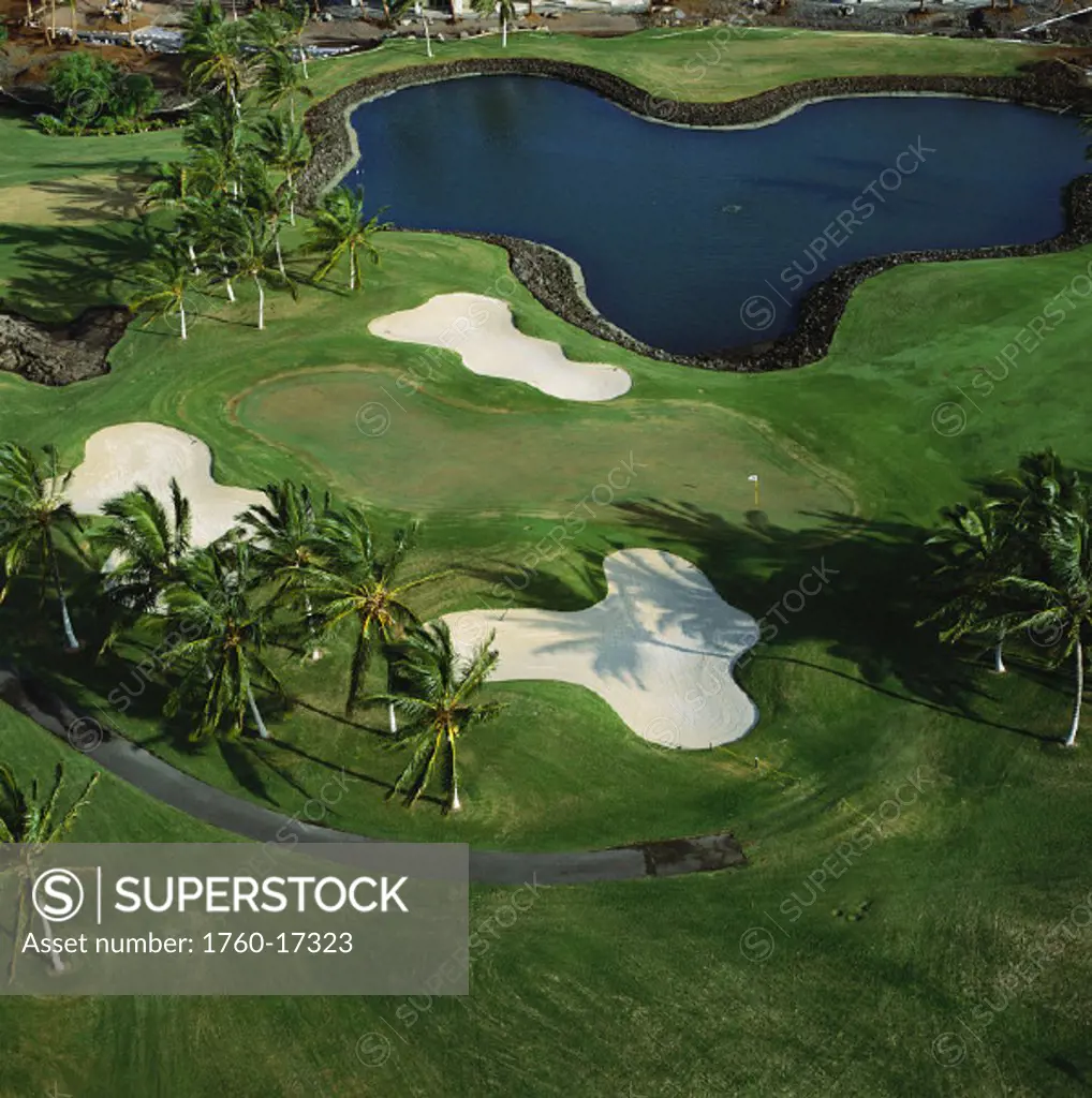 Hawaii, Big Island, Waikoloa Golf Club Beach Course, aerial view