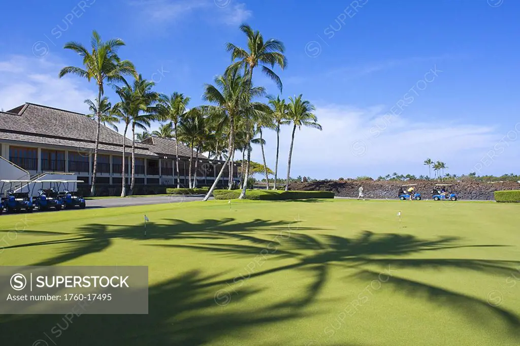 Hawaii, Big Island, Kohala Coast, Mauna Lani Resort, Clubhouse and practice green