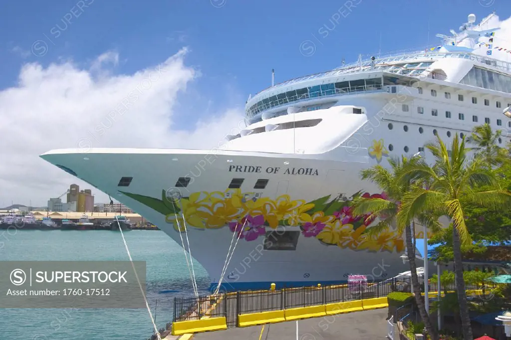 Hawaii, Oahu, Honolulu, Bow of the Pride of Aloha cruise ship in harbor