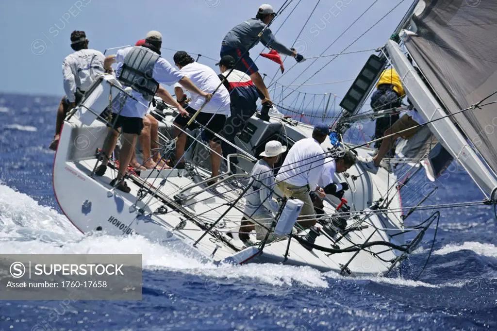 Hawaii, Oahu, Waikiki Offshore Series 2005, sailboat on blue ocean.