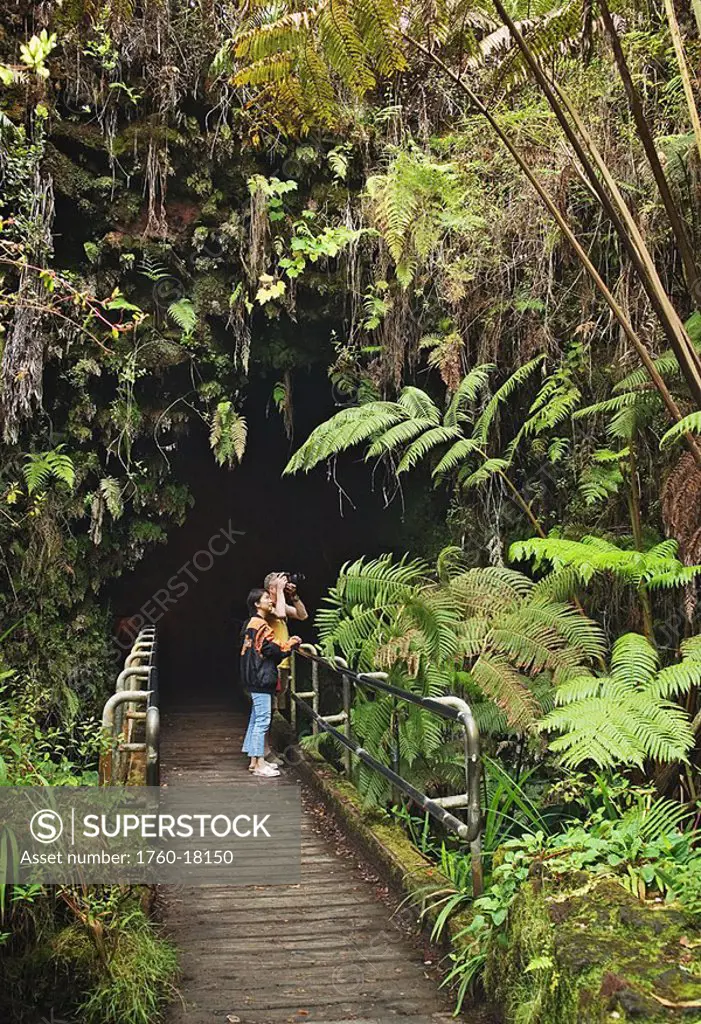 Hawaii, Big Island, Hawaii Volcanoes National Park, Couple at entrance to Thurston Lava Tube