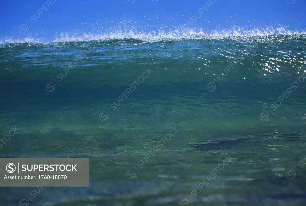 Hawaii, Green wave curls over reef.