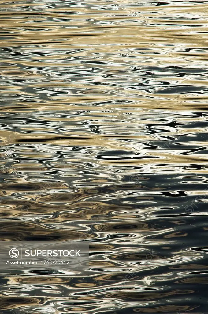 Hawaii, Big Island, Abstract view of colorful reflections on calm water.