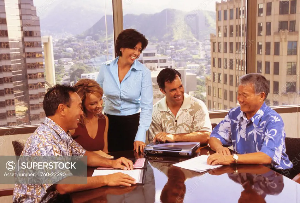 Hawaii, Businessmen and woman at conference table