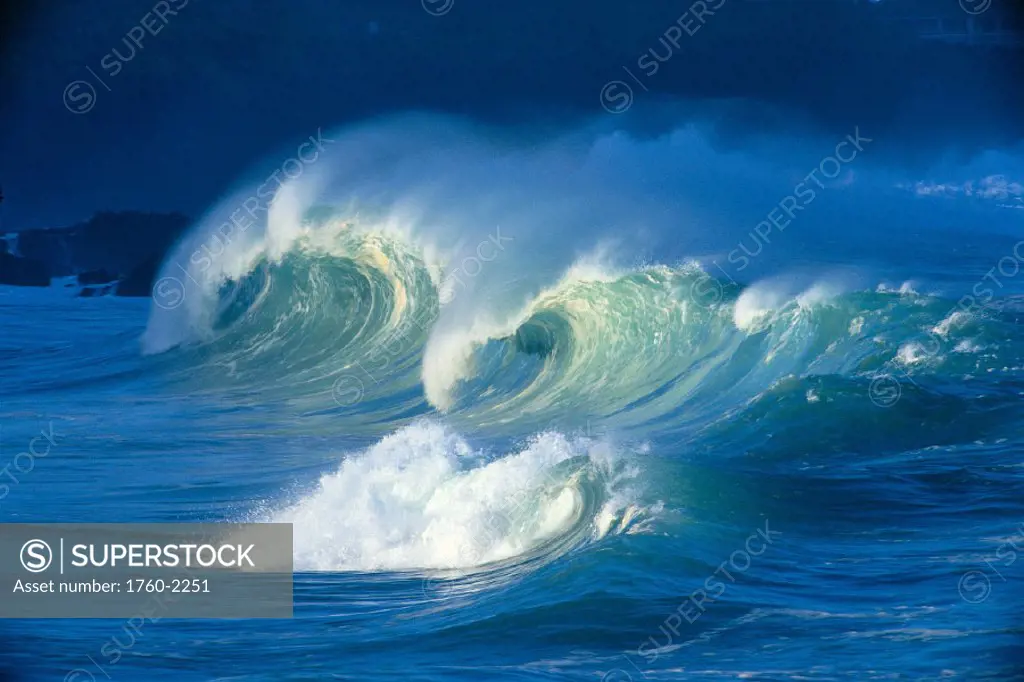 Big stormy waves w/ white caps curling, Waimea shorebreak C1690