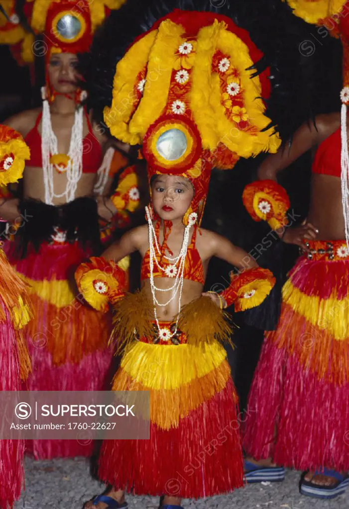 Hawaii, Merrie Monarch Hula Festival, Tahitian dancers, bright colors