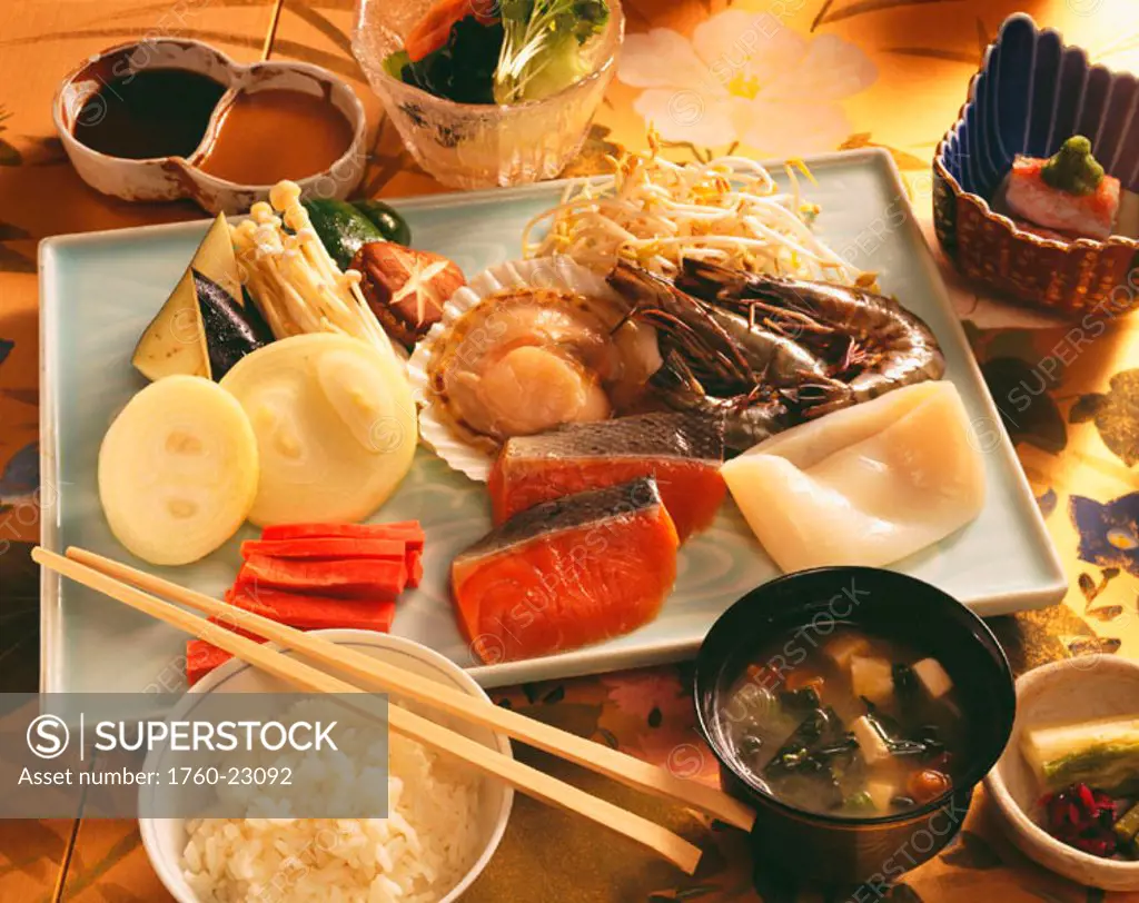 A delicious selection of Japanese food, Raw food for teppinyaki.