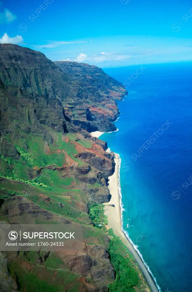 Hawaii, Kauai, NaPali Coast aerial along rugged cliffs