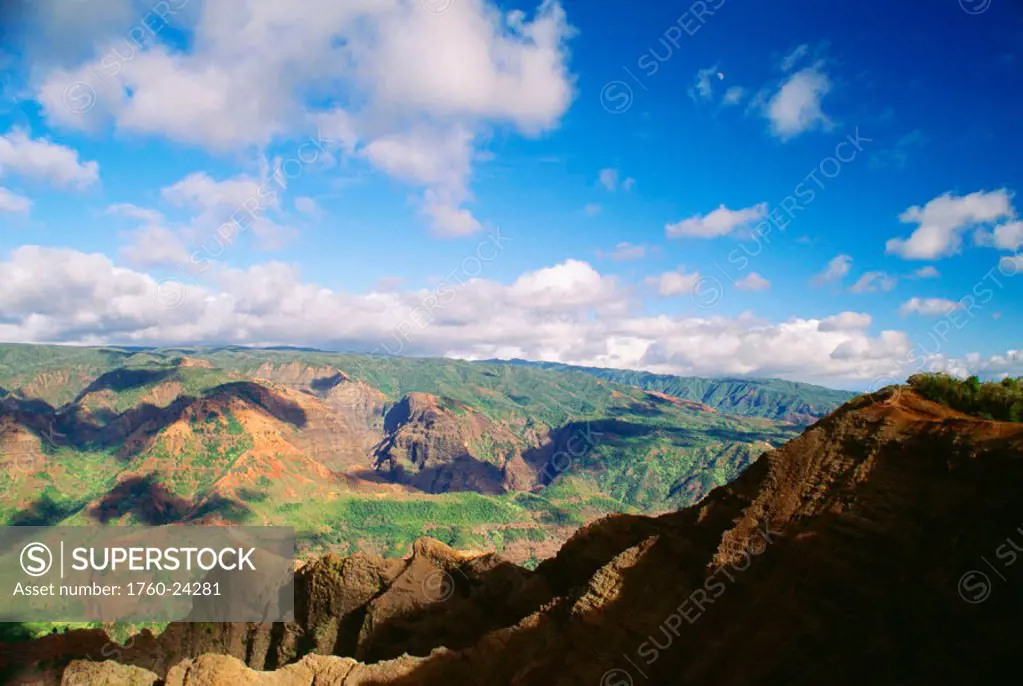 Hawaii, Kauai, Waimea Canyon, wide scenic view, blue sky