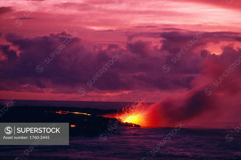 Big Island, Hawaii Volcanoes National Park, lava entering ocean, distance A28J