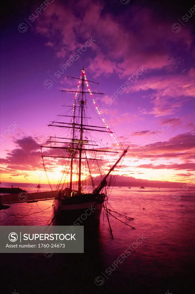 Maui, Lahaina Harbor, Brig Carthaginian Ship @ twilight purple yellow sky orange