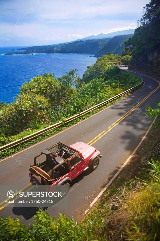 Hawaii, Maui, Jeep on the road to Hana near Hanamanu.
