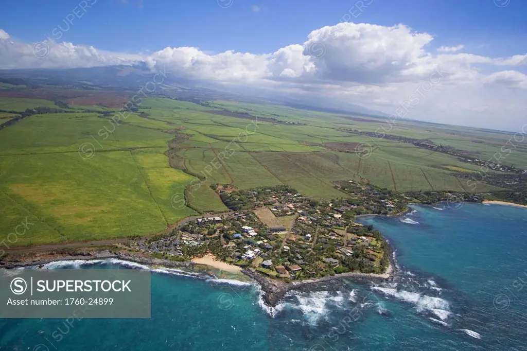 Hawaii, Maui, aerial of Kuau along the northern coast.