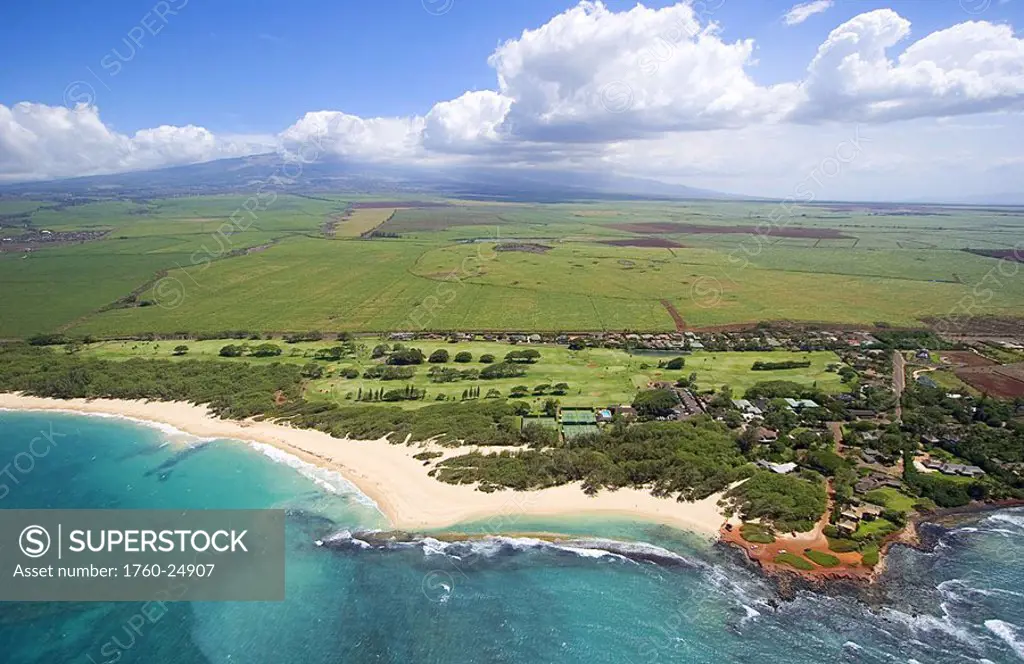 Hawaii, Maui, aerial view of Baldwin Beach and the Maui Country Club along the North coast