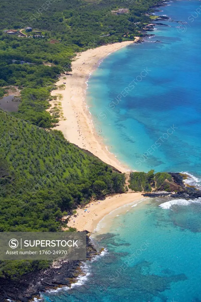 Hawaii, Maui, Makena, aerial of Little Beach and Big Beach.