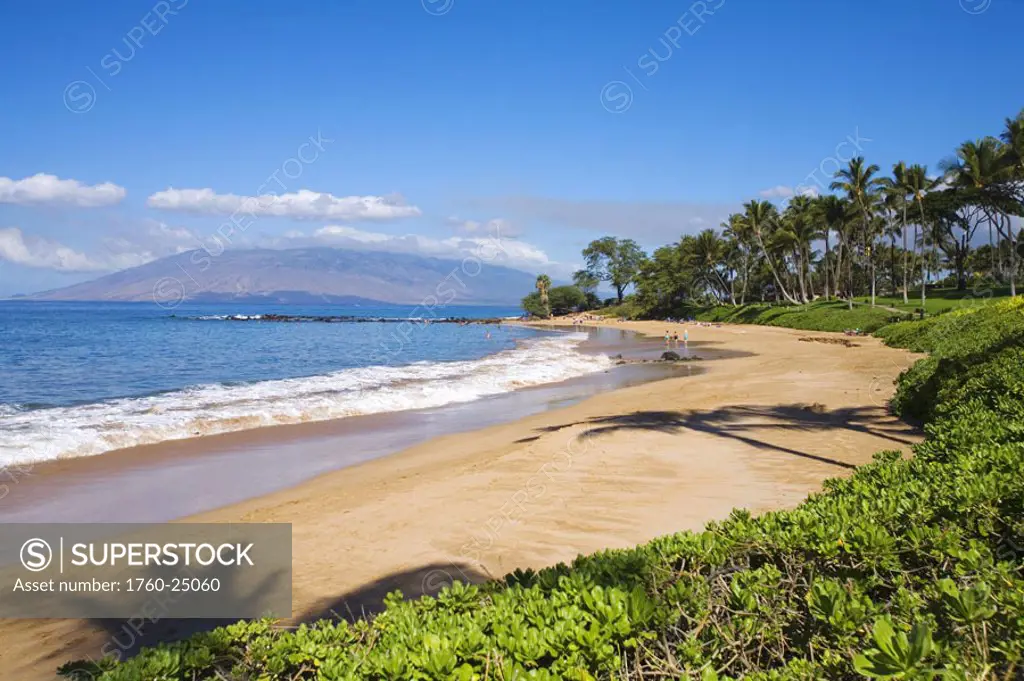 Hawaii, Maui, Wailea, Beautiful Ulua Beach, palm tree shadows.