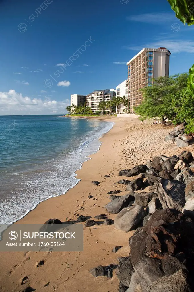 Hawaii, Maui, Kahana Beach, Resorts and condos on the coast.