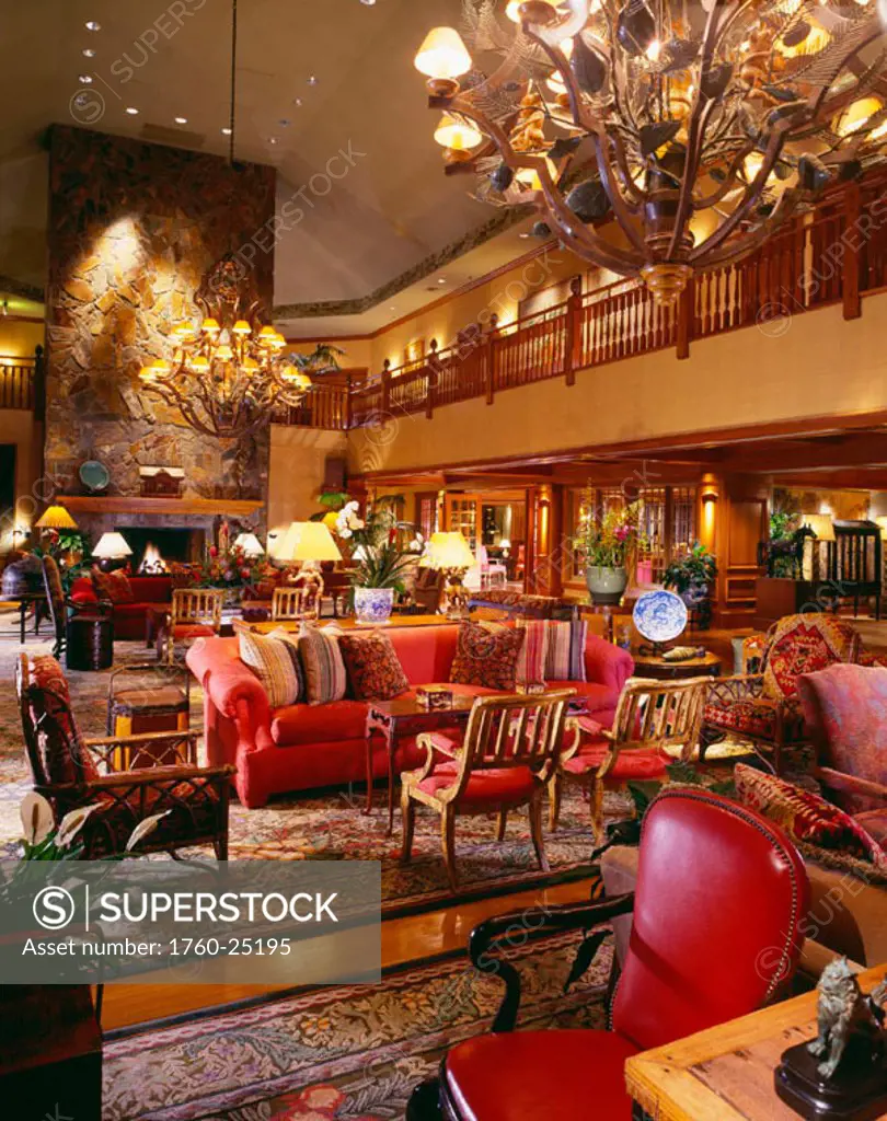 Hawaii, Lanai, Koele Lodge, Luxurious interior of the hotel.