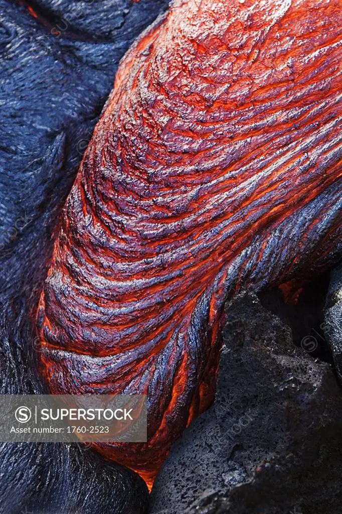 Hawaii, Big Island, Hawaii Volcanoes National Park, Kilauea Volcano, Detail of molten pahoehoe lava