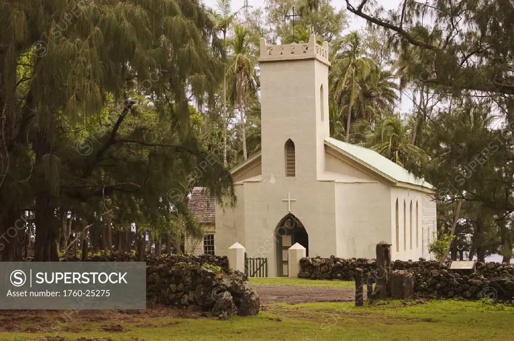 Hawaii, Molokai, Kalawao Kalaupapa Peninsula, Exterior of St.Philomena Church.