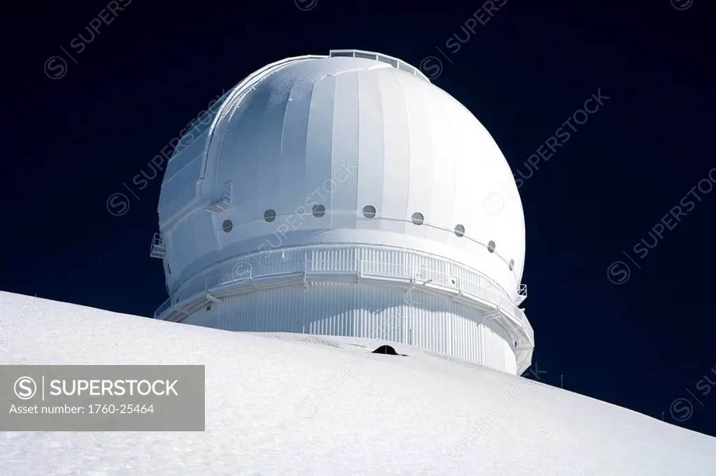 Hawaii, Big Island, Mauna Kea Observatory, covered in snow.