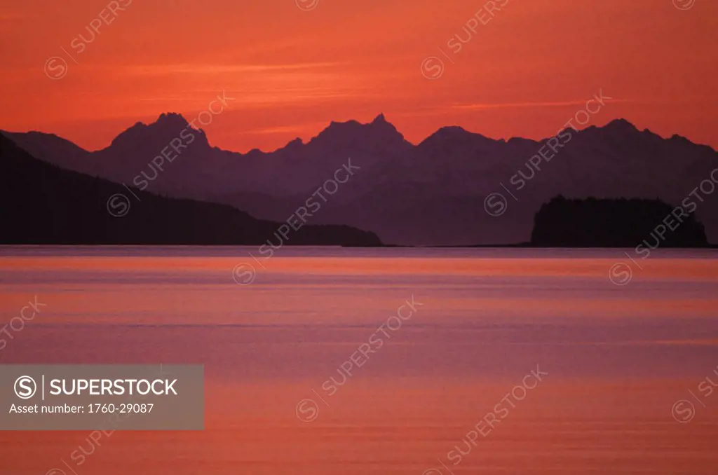 Alaska, Favorite Channel, Lynn Canal, Chilkat mountains. Sunset over the water.