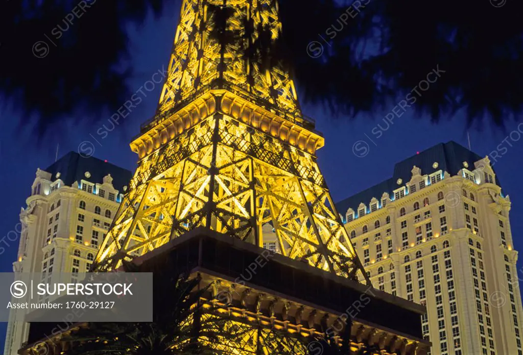 Nevada, Las Vegas, Paris Hotel and Casino, Eiffel Tower replica rises above the Vegas strip