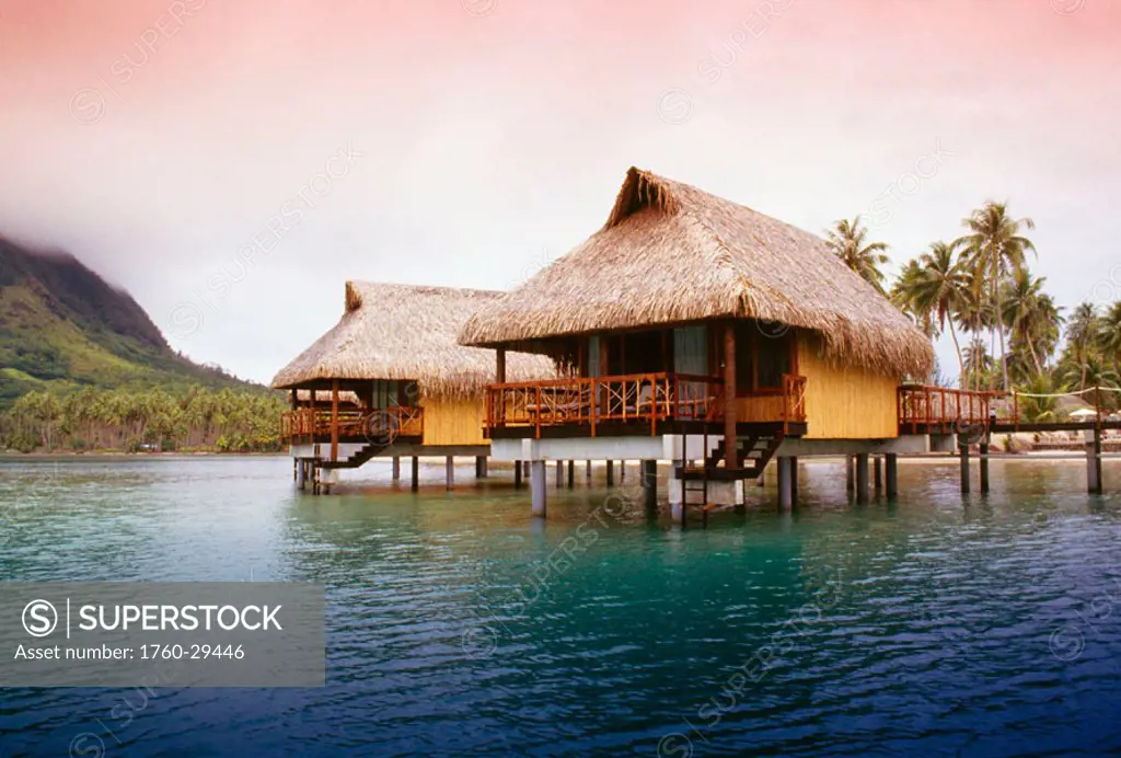 French Polynesia, Tahiti, Huahine, Bungalows of Hotel Sofitel