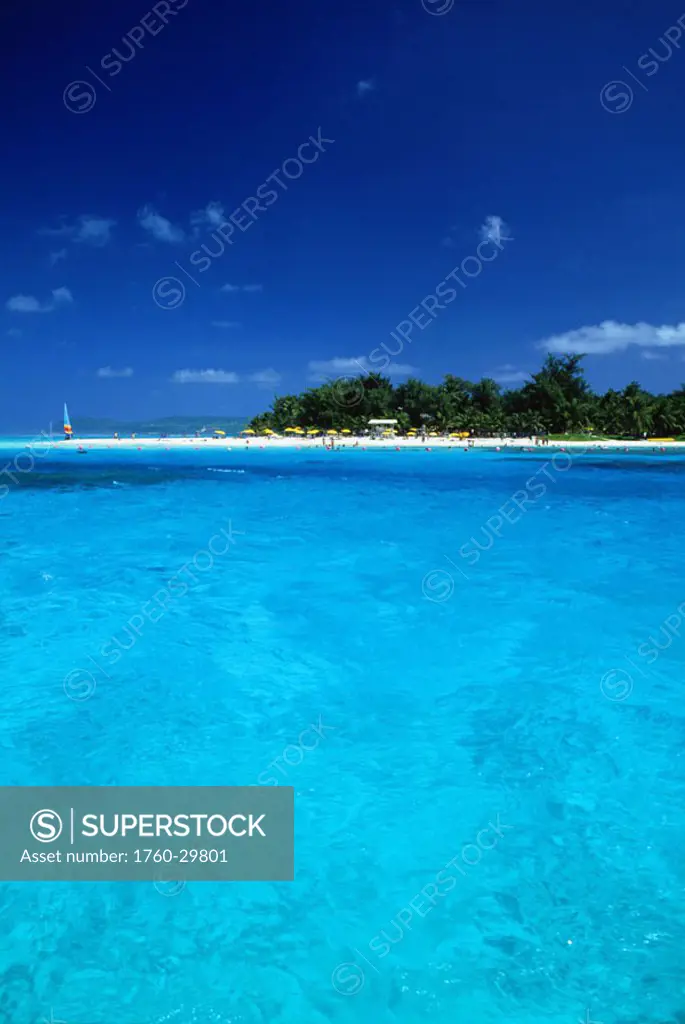 Micronesia, Saipan, Managaha Island in distance, calm turquoise ocean