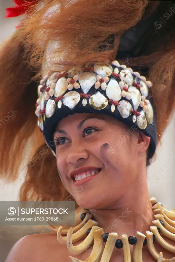 Closeup portrait of Samoan woman dancer, smiling