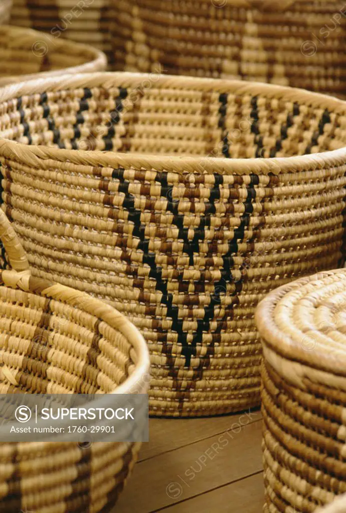Tonga, Nuku´alofa, many different handcrafted baskets displayed in store
