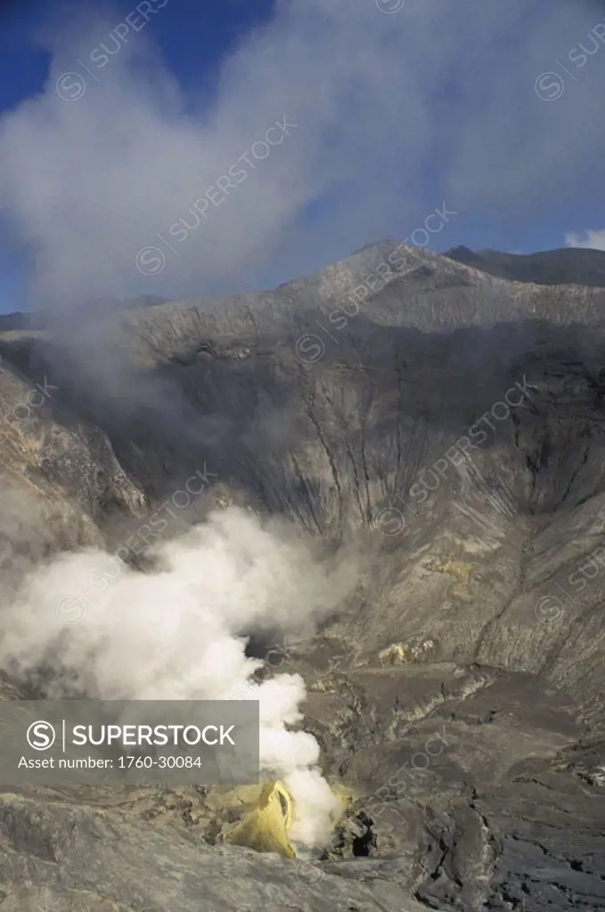 Indonesia, Java, Bromo Tengger Semeru National Park, Smoke coming from inside of Mount Bromo Crater