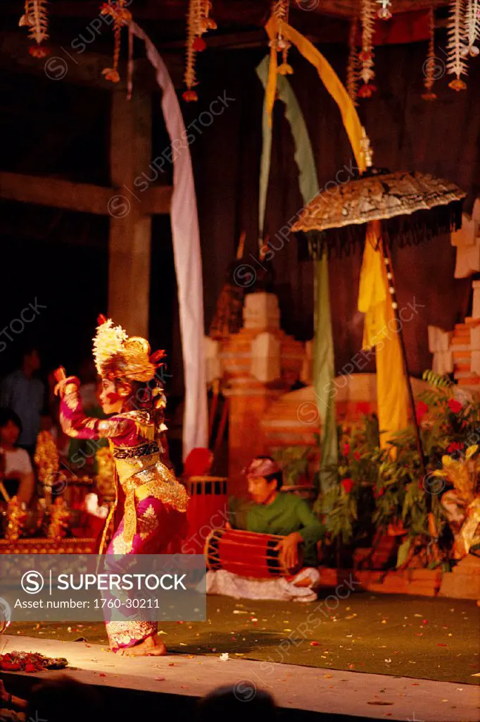 Indonesia, Bali, view of Legong dancer performing on stage