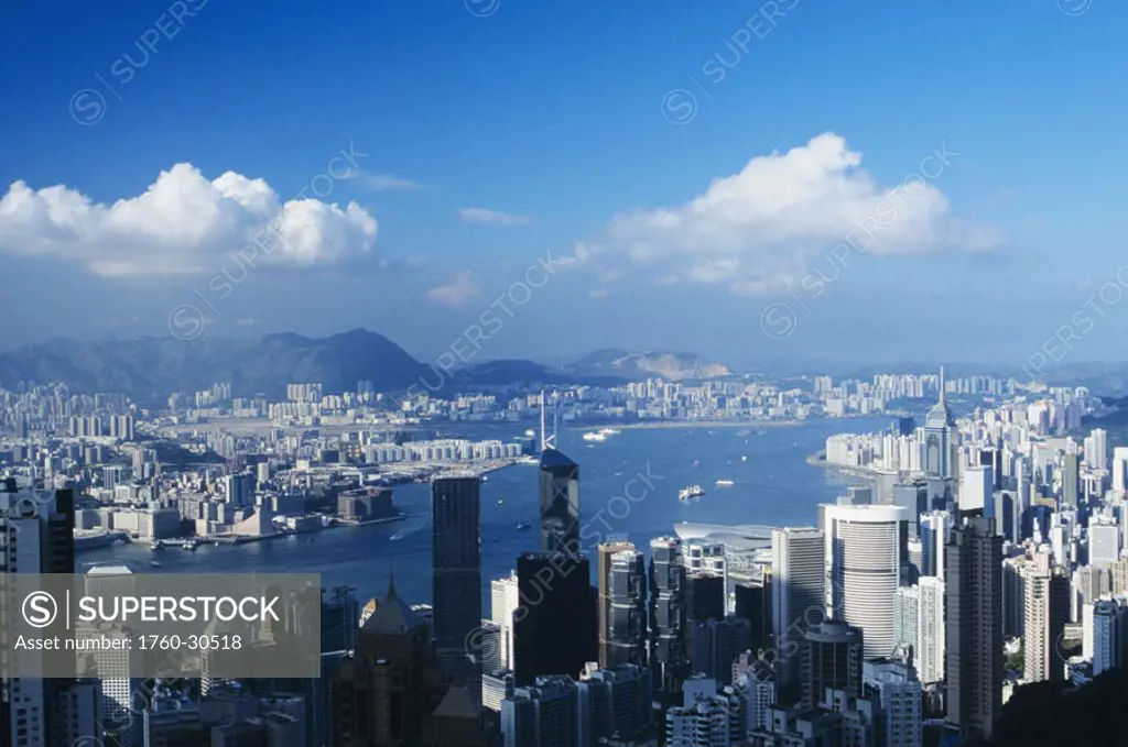 Hong Kong, business district skyline, view from above
