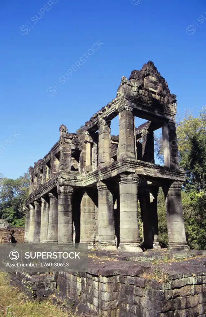 Cambodia, Siem Reap, Angkor, Prah Khan Temple, exterior of stone structure