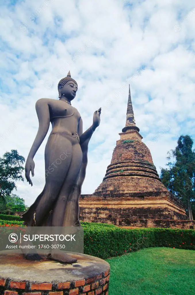 Thailand, Sukhothai Historical Park, Wat Sa Si, Walking Buddha.
