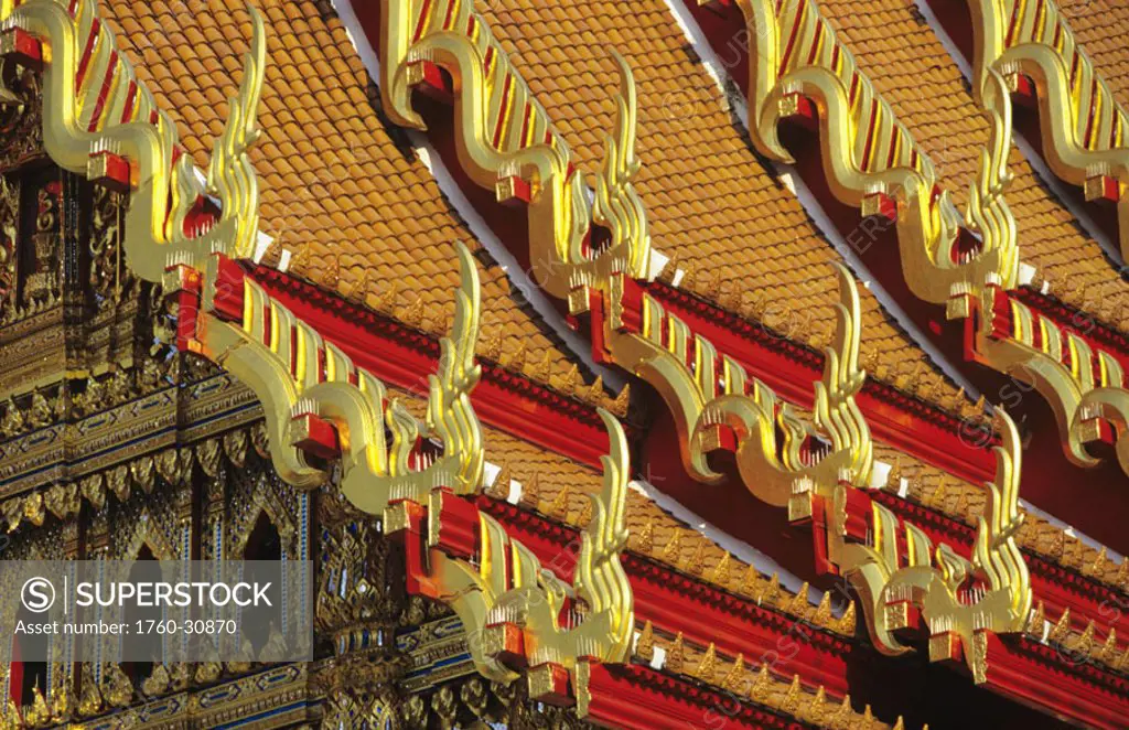Thailand, Bangkok, Wat Benjamabophit (Marble Temple) closeup of colorful detail.