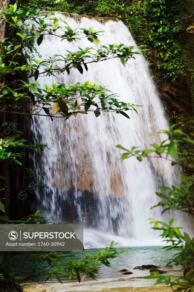 Thailand, Kanchanaburi Province, Erawan National Park, One of the falls from the 7-tiered Erawan waterfall