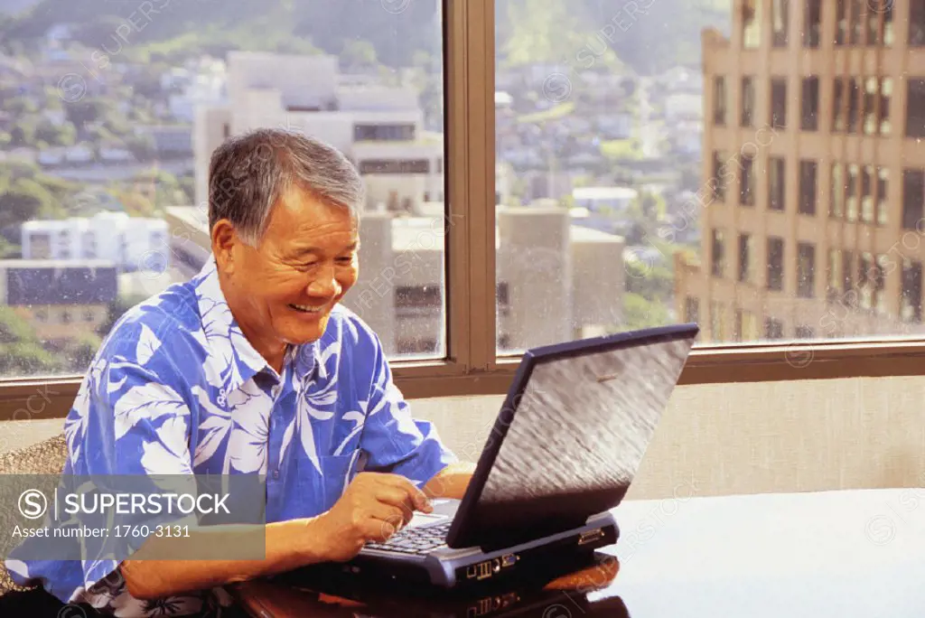 Local businessman viewing computer screen