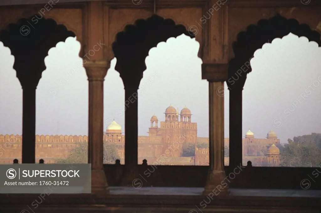 India, Agra, View of Red Fort from Taj Mahal