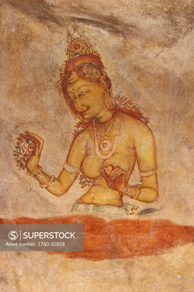 Sri Lanka, Sigiriya Rock, Ancient painting on cave wall